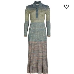 Zimmermann One Story Metallic Ribbed Knit Maxi Dress in Blue-Green and Peach 2